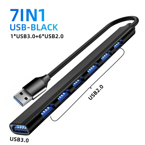 (7 Θύρα USB Μαύρο) HUB USB 3.0 HUB USB 2.0 HUB USB C HUB Τύπος C HUB Πολλαπλός διαχωριστής