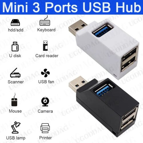 (USB 2.0 Hub Black) Adapter Extender Mini Splitter Box 3 Θύρες συμβατό με υψηλή ταχύτητα 2