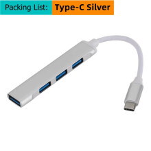 (Type-C HUB Silver) USB Type C Hub 4Port Adapter USB 3.0 Multi Splitter 4 in 1 Docking Station UltraSlim