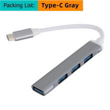 (Type-C HUB Grey) USB Type C Hub 4Port Adapter USB 3.0 Multi Splitter 4 in 1 Docking Station UltraSlim