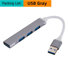 (USB HUB Grey) USB Type C Hub 4Port Adapter USB 3.0 Multi Splitter 4 in 1 Docking Station UltraSlim