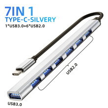 (7 Θύρα Τύπου C Silver) USB HUB USB 3.0 HUB USB 2.0 HUB USB C HUB Type C HUB Multi Splitter Υψηλή