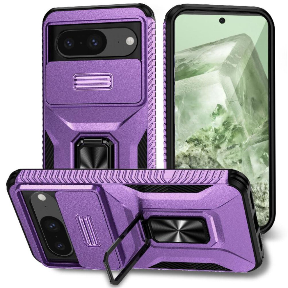(Purple) Case For Google Pixel 8 Shockproof Ring Hodler Car Magnet Lens Protection Purple 764544235600