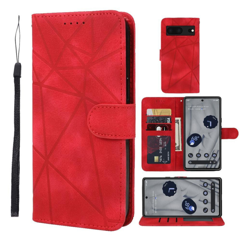 (Red) Flip Case For Google Pixel 8 Card Slot Stand Unisex Flip Red 764544235785