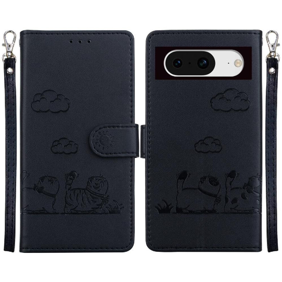 (Black) Flip Case For Google Pixel 8 Cat Rfid Leather Wallet Card Slot Holder Kickstand Black 764544236041