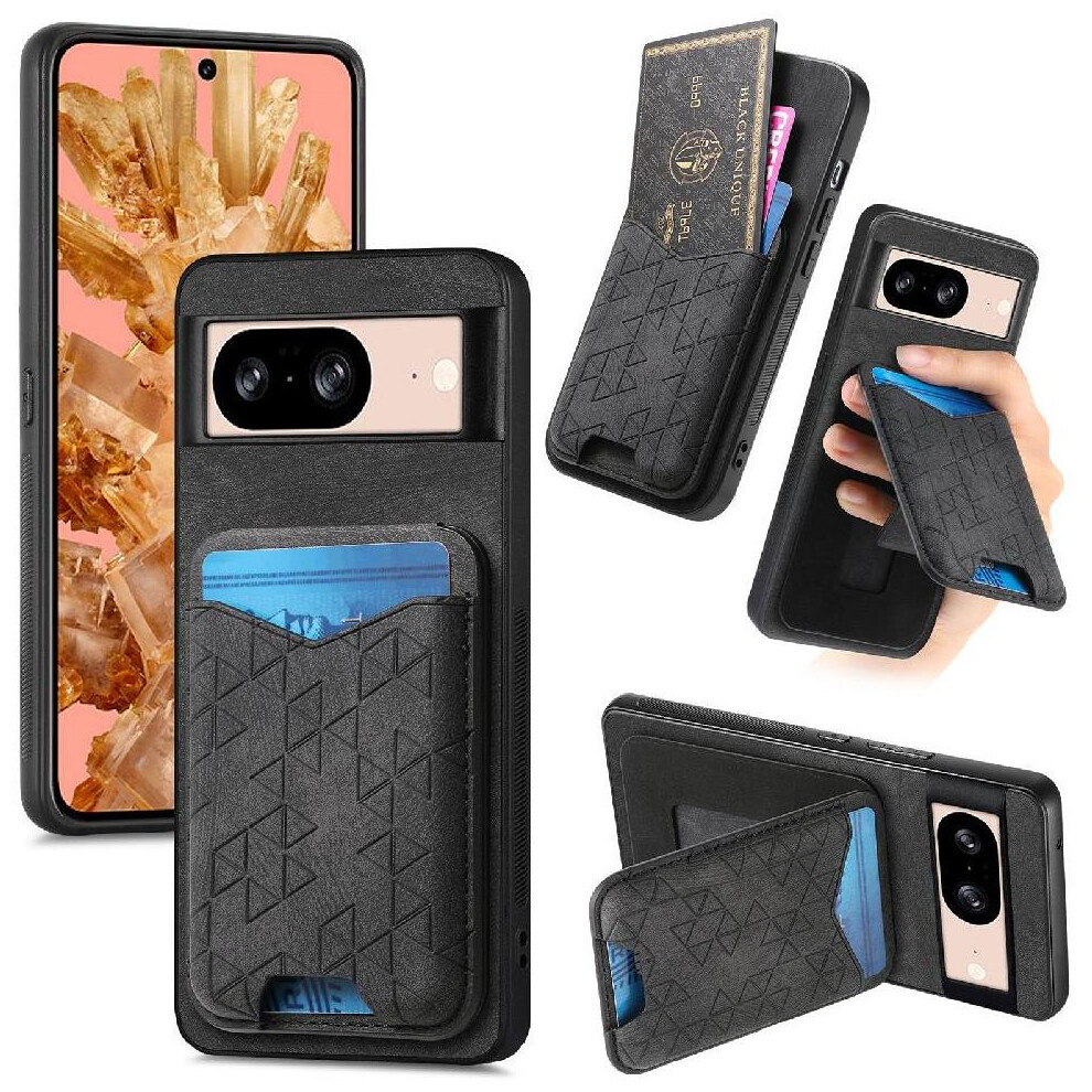 (Black) Case For Google Pixel 8 Stable Grip Card Slot Retro Stand Black 764544236188