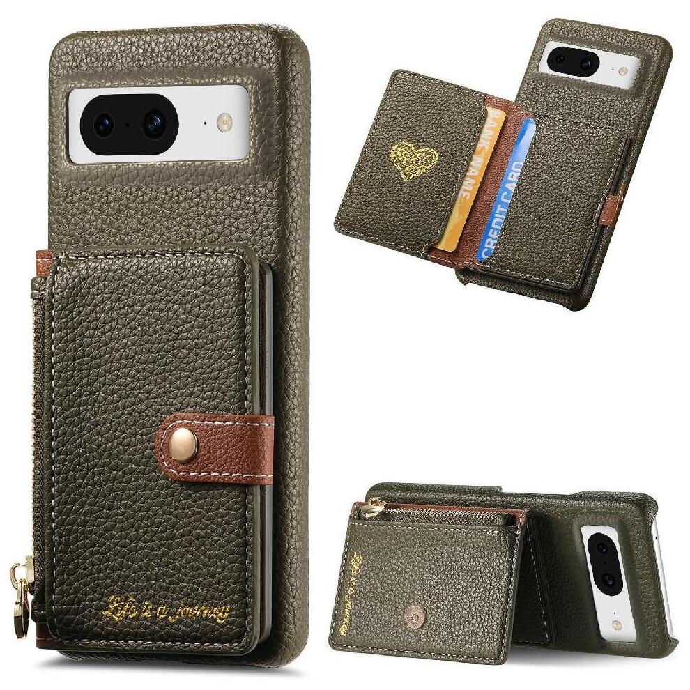 (Green) Case For Google Pixel 8 Wallet Wallet Zipper Stand Shockproof Green 764544236553