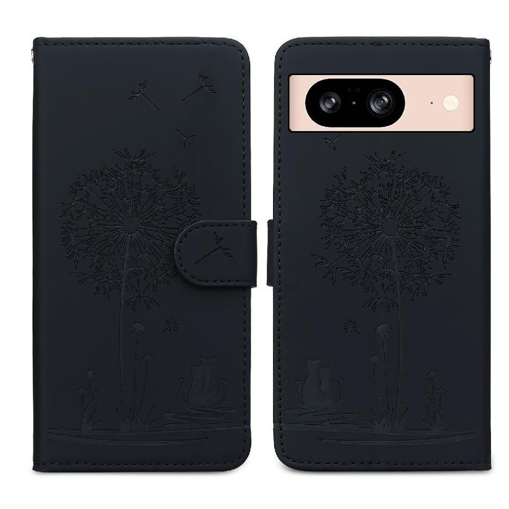(Black) Flip Case For Google Pixel 8 Stand Kickstand Three Card Slots Premium Leather Black 764544237017