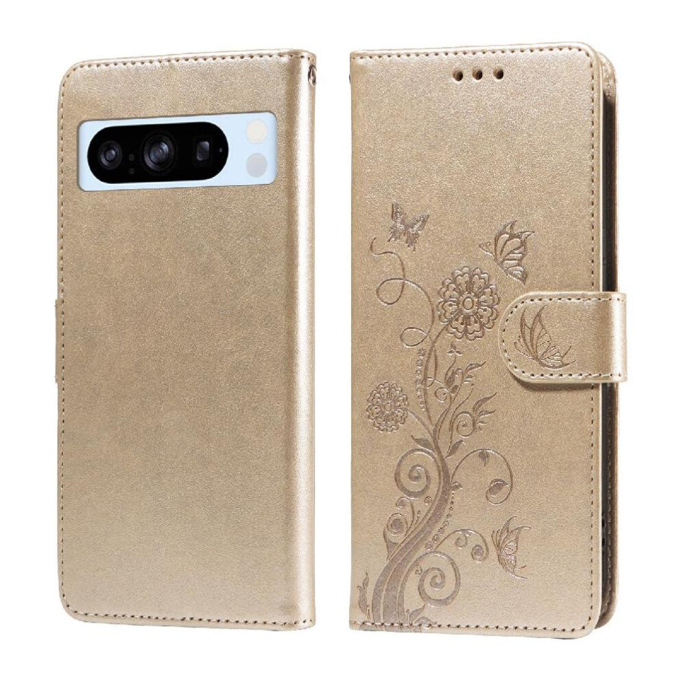 (Gold) Flip Case For Google Pixel 8 Pro Flower Leather Cardslots Flip Gold 764544237659