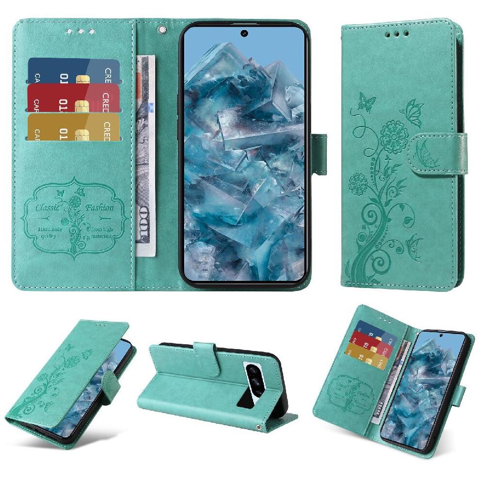 (Green) Flip Case For Google Pixel 8 Pro Flower Leather Cardslots Flip Green 764544237635