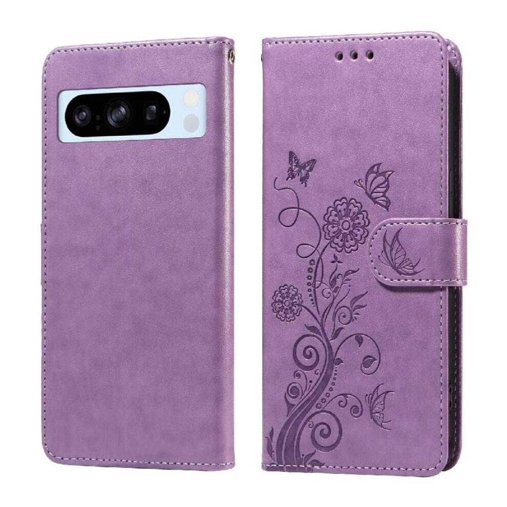 (Purple) Flip Case For Google Pixel 8 Pro Flower Leather Cardslots Flip Purple 764544237628