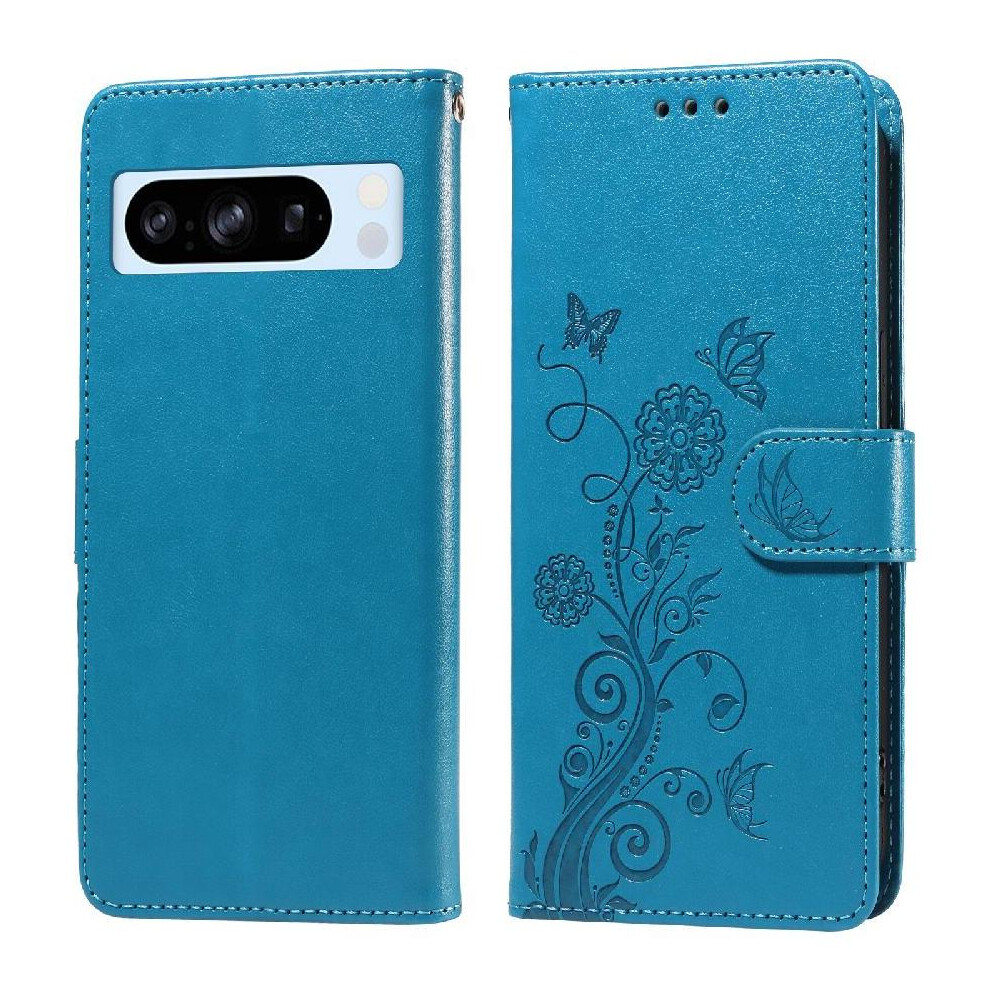 (Blue) Flip Case For Google Pixel 8 Pro Flower Leather Cardslots Flip Blue 764544237642