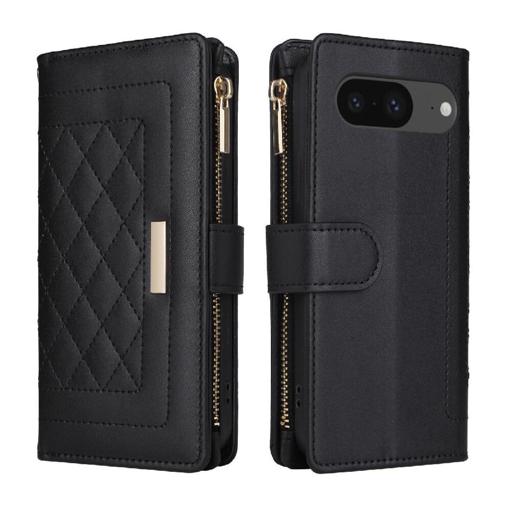 (Black) Flip Case For Google Pixel 8 Wallet Card Slots Shockproof Strap Black 764544237796