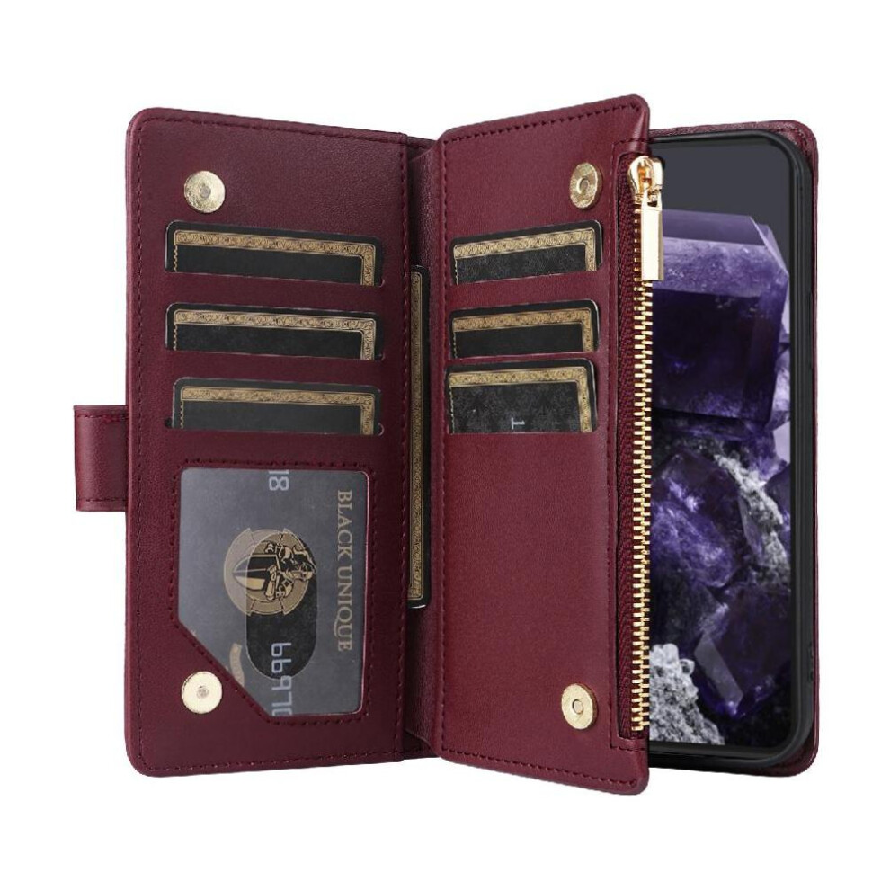 (Red) Flip Case For Google Pixel 8 Wallet Card Slots Shockproof Strap Red 764544237819