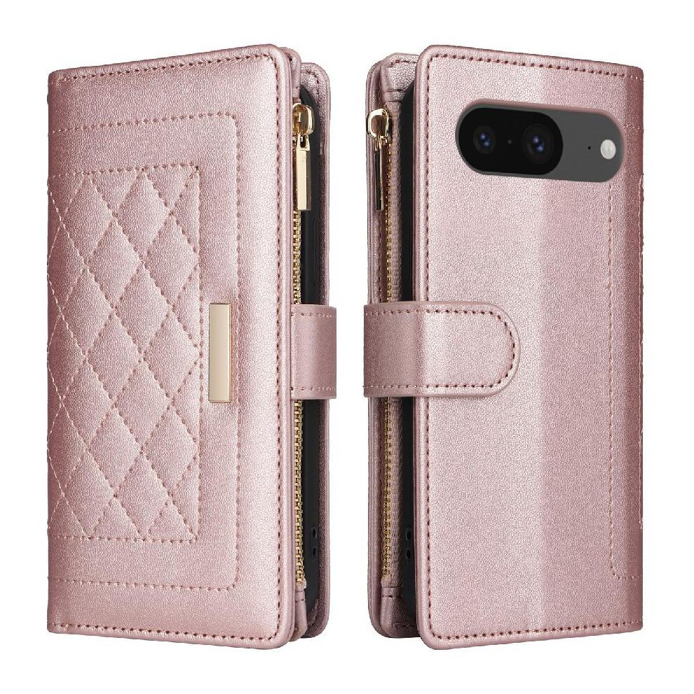 (Rose ) Flip Case For Google Pixel 8 Wallet Card Slots Shockproof Strap Gold 764544237772
