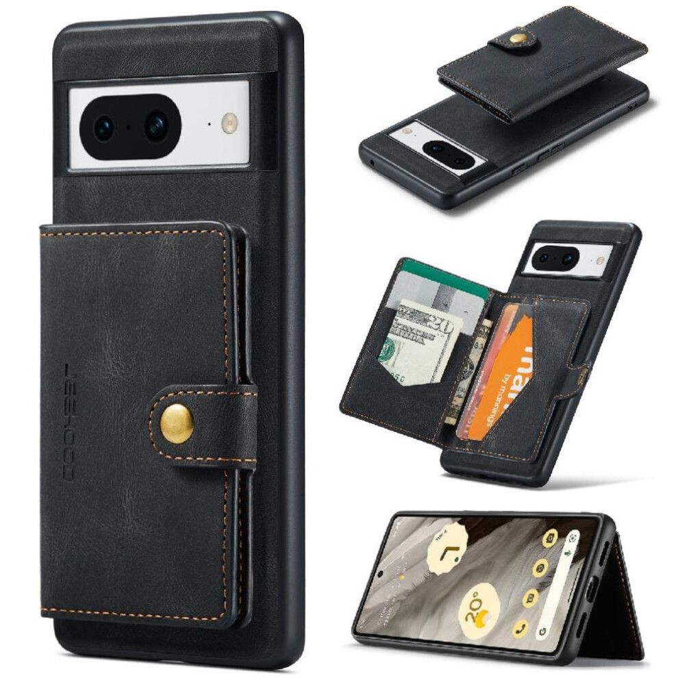(Black) Case For Google Pixel 8 Cardholder Detachable Magnetic Design Stand Magsafe Black 764544238571