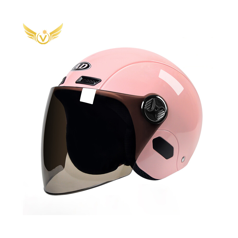 (518 rose 4) Casque de moto électrique pour femme, casque de cyclomoteur avec visière rose pour l'été,