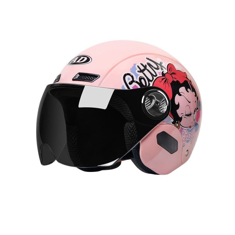 (518 batty 2) Casque de moto électrique pour femme, casque de cyclomoteur avec visière rose, pour vélo