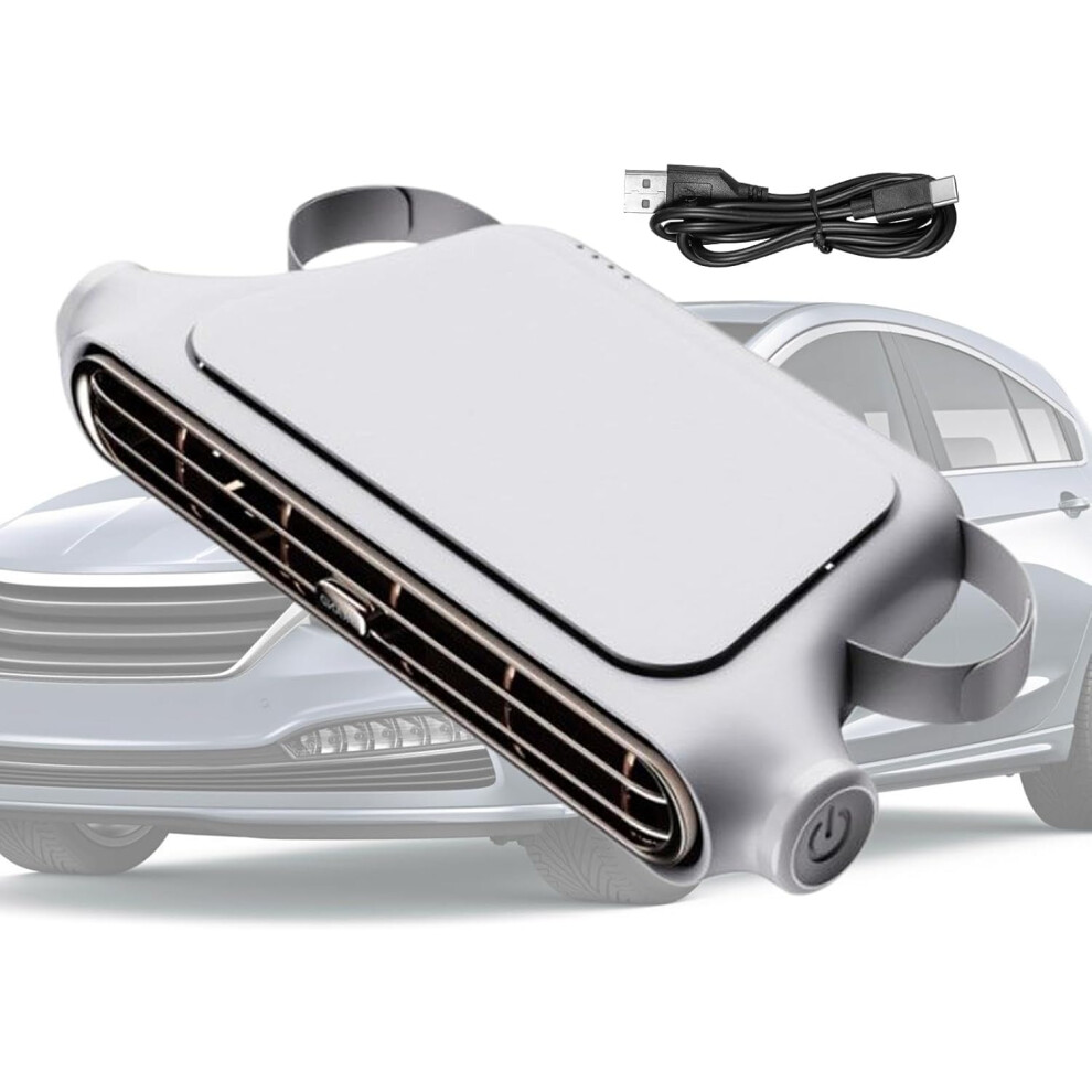 (Battery model, White) Headrest Fan For Car,3 Speed Adjustable Vehicle Cooling Air Fan | Automobile Interior Accessories, USB Rechargeable Automotive