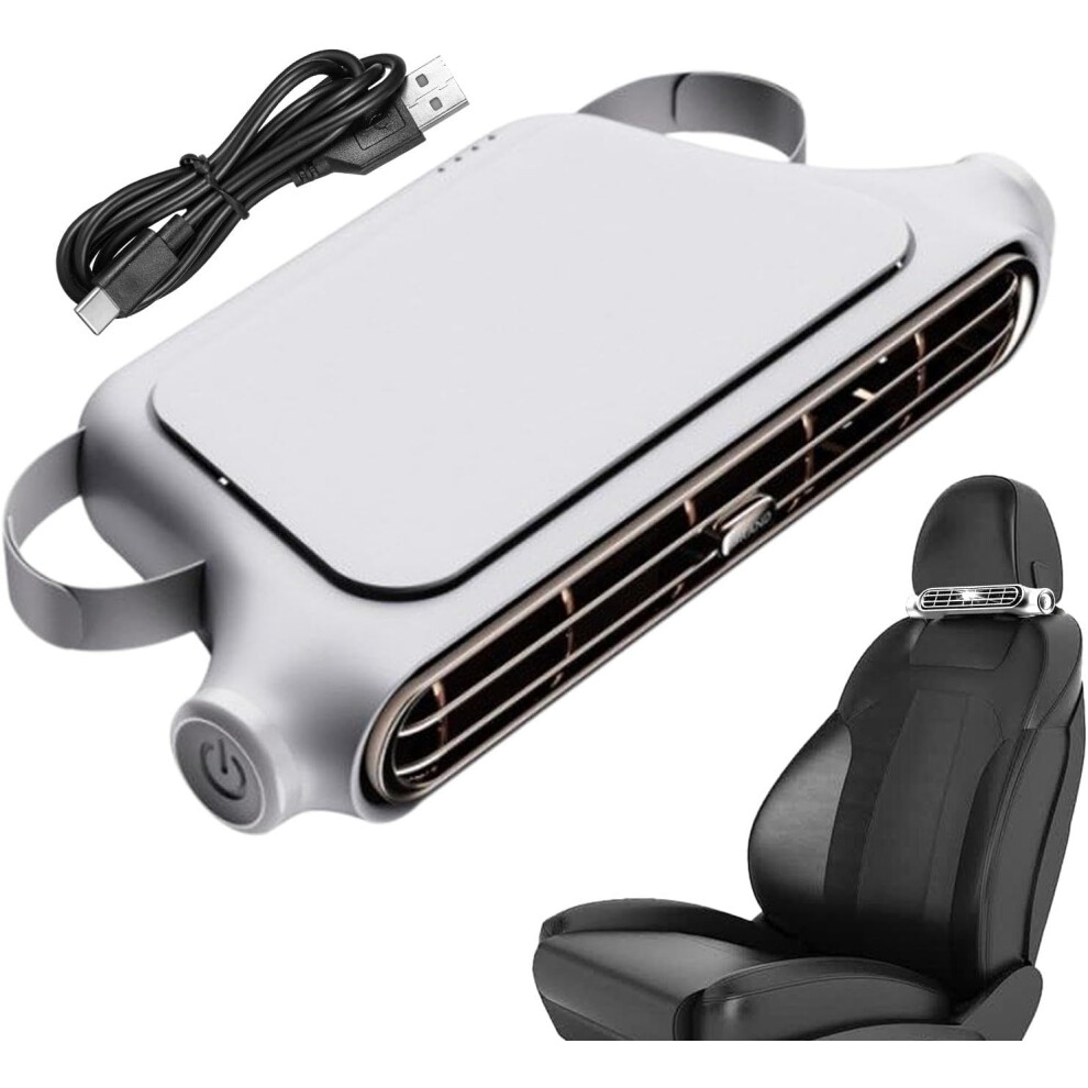 (Plug-in model, White) Headrest Fan For Car,3 Speed Adjustable Vehicle Cooling Air Fan | Automobile Interior Accessories, USB Rechargeable Automotive