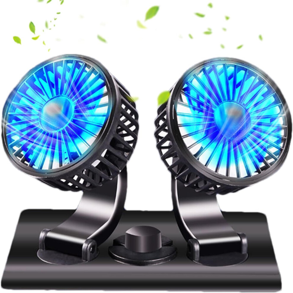 (Usb) Electric Fan for Car | Vehicle Double Head Cooler for Dashboard,Double-Head Powerful Auto Fan Low Noise 2 Speeds for Vehicle Dashboard, Back Sea