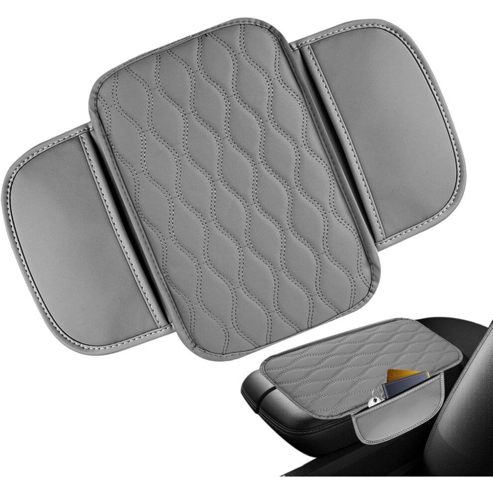 (Gray) Car Center Console Cover | Storage Organizer Car Armrest Cover | Center Console Organizer Cushion, Armrest Storage Box Pu Leather Arm Rest Cove Gray