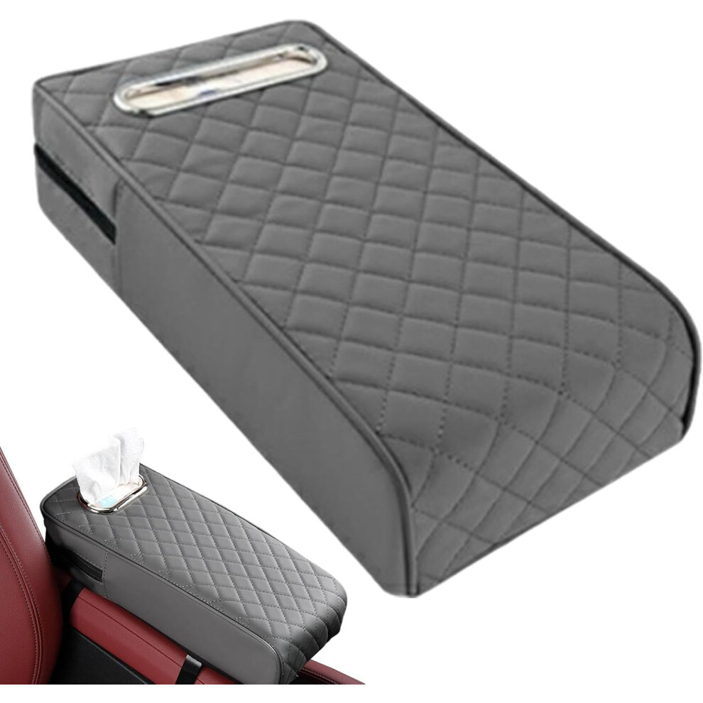 (Gray) Center Console Pad, Armrest Box Cushion, Armrest Cover Cushion With Tissue Holder Box, Car Armrest Pad For Most, Car Interior Accessories Gray