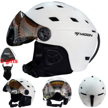 (M (55-58 cm) - Bianco) Casco da sci MOON con occhiali integralmente stampato in PC + EPS di alta qualità,