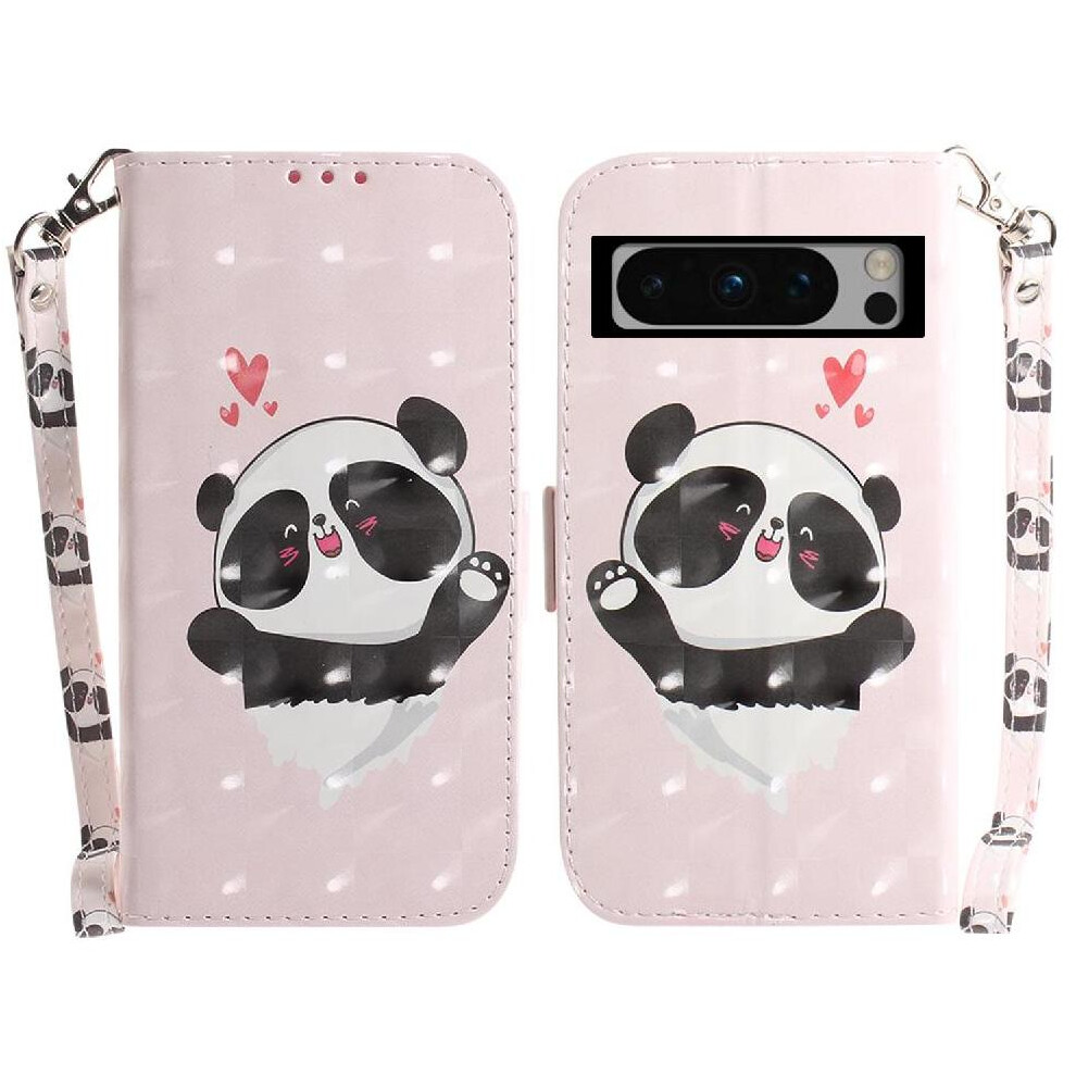(C7 ) 3D Painted Protective Case For Google Pixel 8 Pro Lanyard Wallet Pu Leather Magnetic Closure Card Slots 764544239561