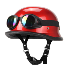 (M-307 Red-Glass1)Motorcykelhjälm Tyskt Läder Vintage Halvhjälm Casco Moto Motorcykel Öppet ansiktshjälm