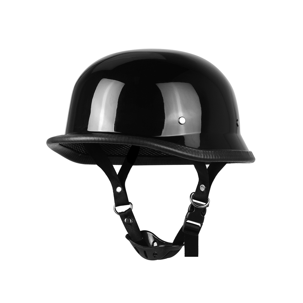 (XXL-307 Bright Black)Motorcycle Half Helmet German Leather Vintage Helmet Casco Moto Motorcycle Open Face Helmet Biker