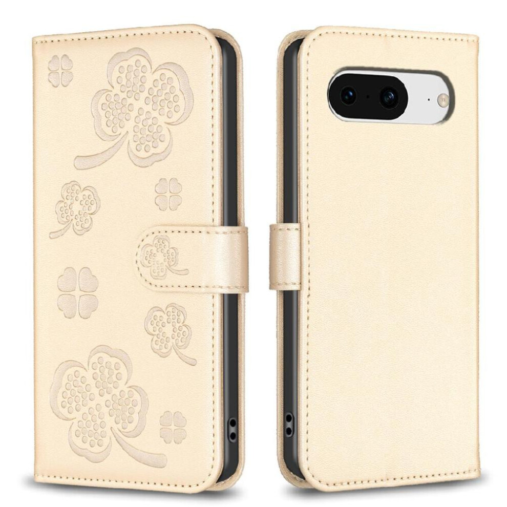 (Gold) Flip Case For Google Pixel 8 Clover Flower Pu Leather Wallet Card Slots Holder Kickstand Multi-Color Gold 764544240505