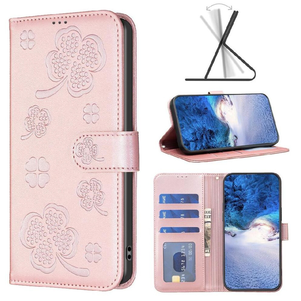 (Pink) Flip Case For Google Pixel 8 Clover Flower Pu Leather Wallet Card Slots Holder Kickstand Multi-Color Pink 764544240512