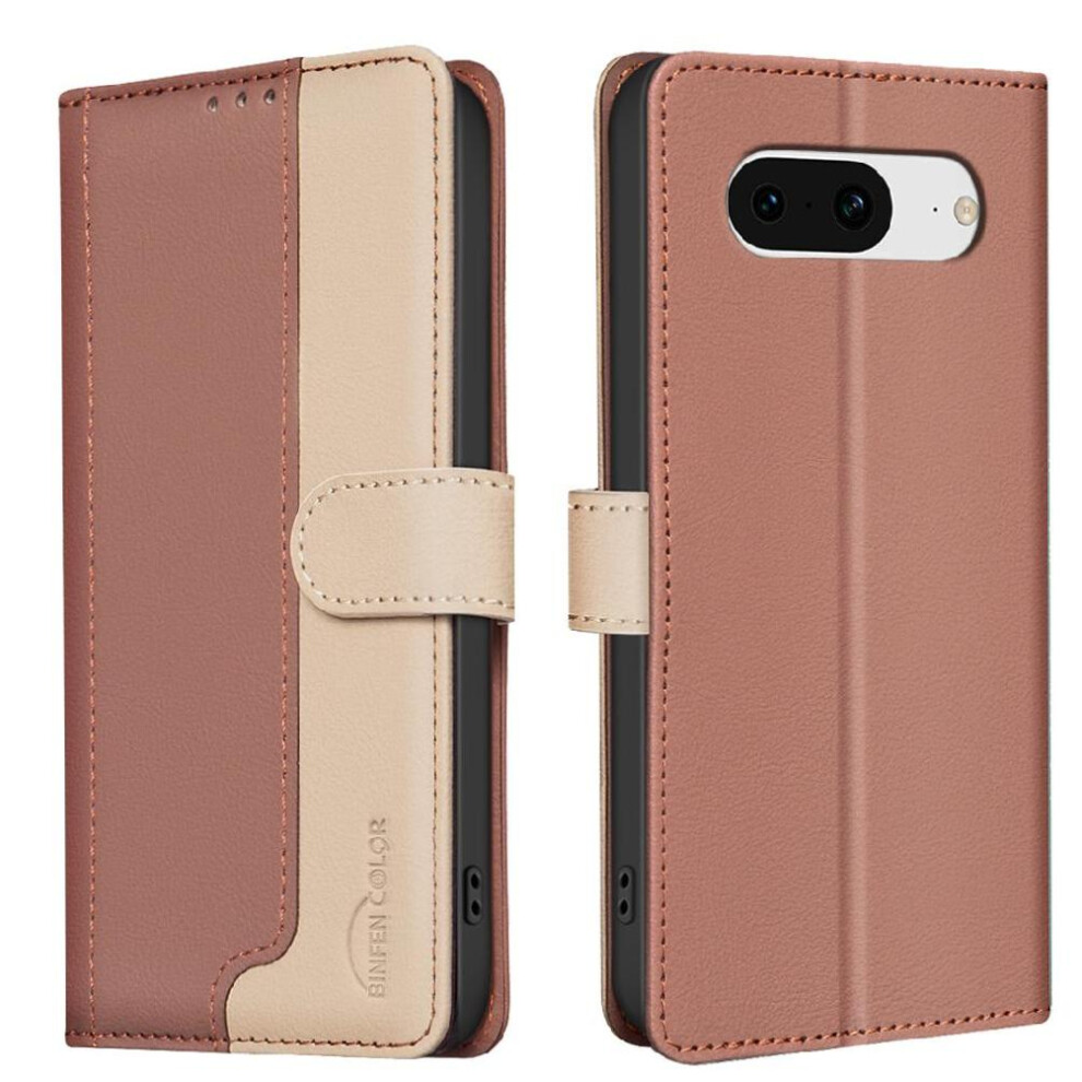 (Brown) Flip Case For Google Pixel 8 Card Slots Holder Flip Folio Kickstand Shockproof Tpu Inner Shell Rfid Blocking Brown 764544241106