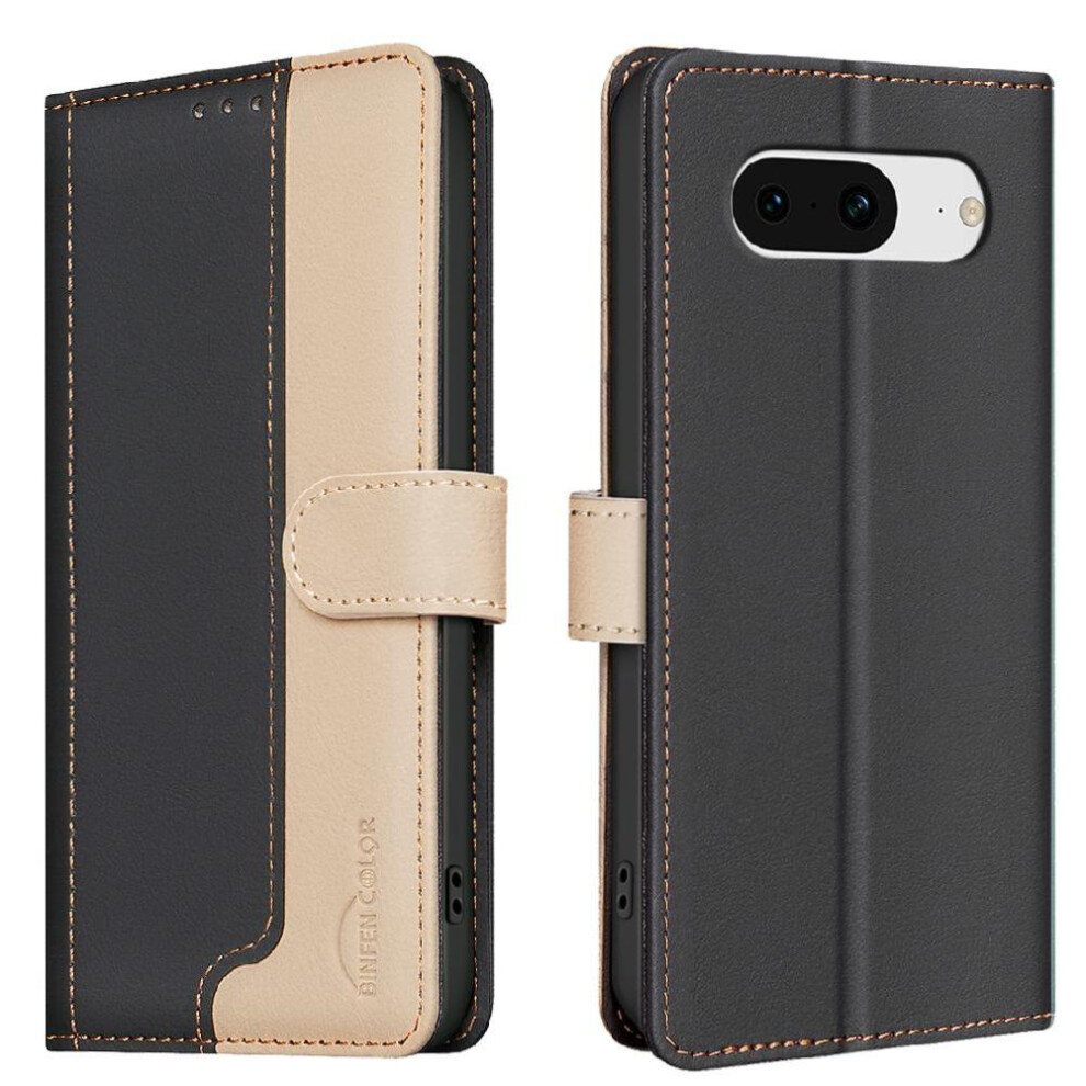 (Black) Flip Case For Google Pixel 8 Card Slots Holder Flip Folio Kickstand Shockproof Tpu Inner Shell Rfid Blocking Black 764544241113