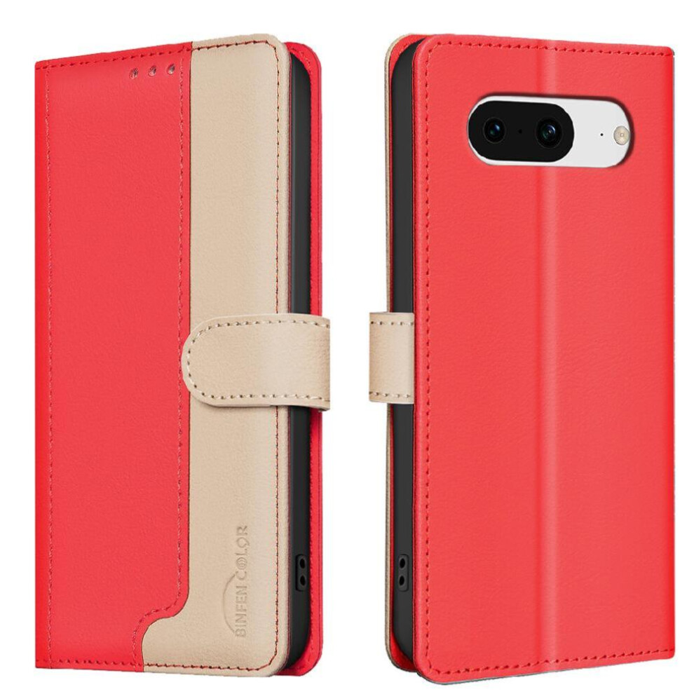 (Red) Flip Case For Google Pixel 8 Card Slots Holder Flip Folio Kickstand Shockproof Tpu Inner Shell Rfid Blocking Red 764544241120