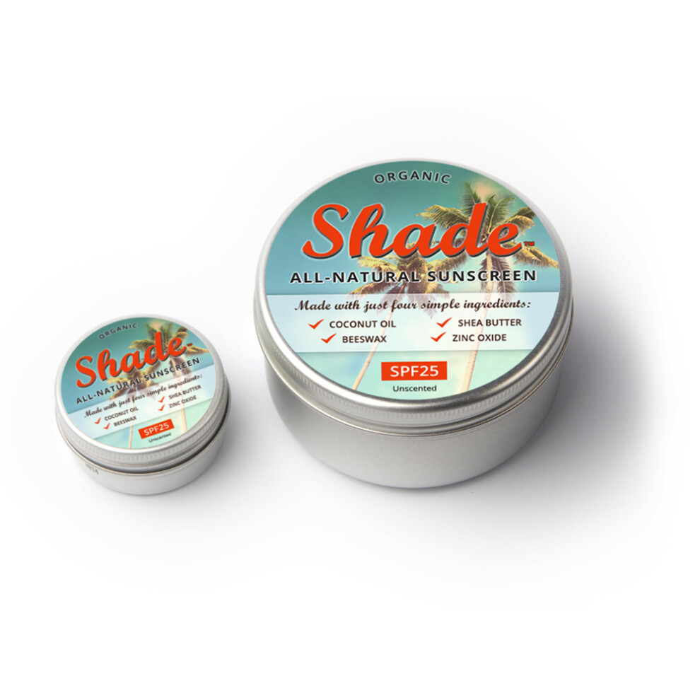 (Duo Pack (15ml + 100ml)) Shade All-Natural Sunscreen SPF25 | 72% Organic | Mineral | Unscented | Broad Spectrum | Plastic-Free