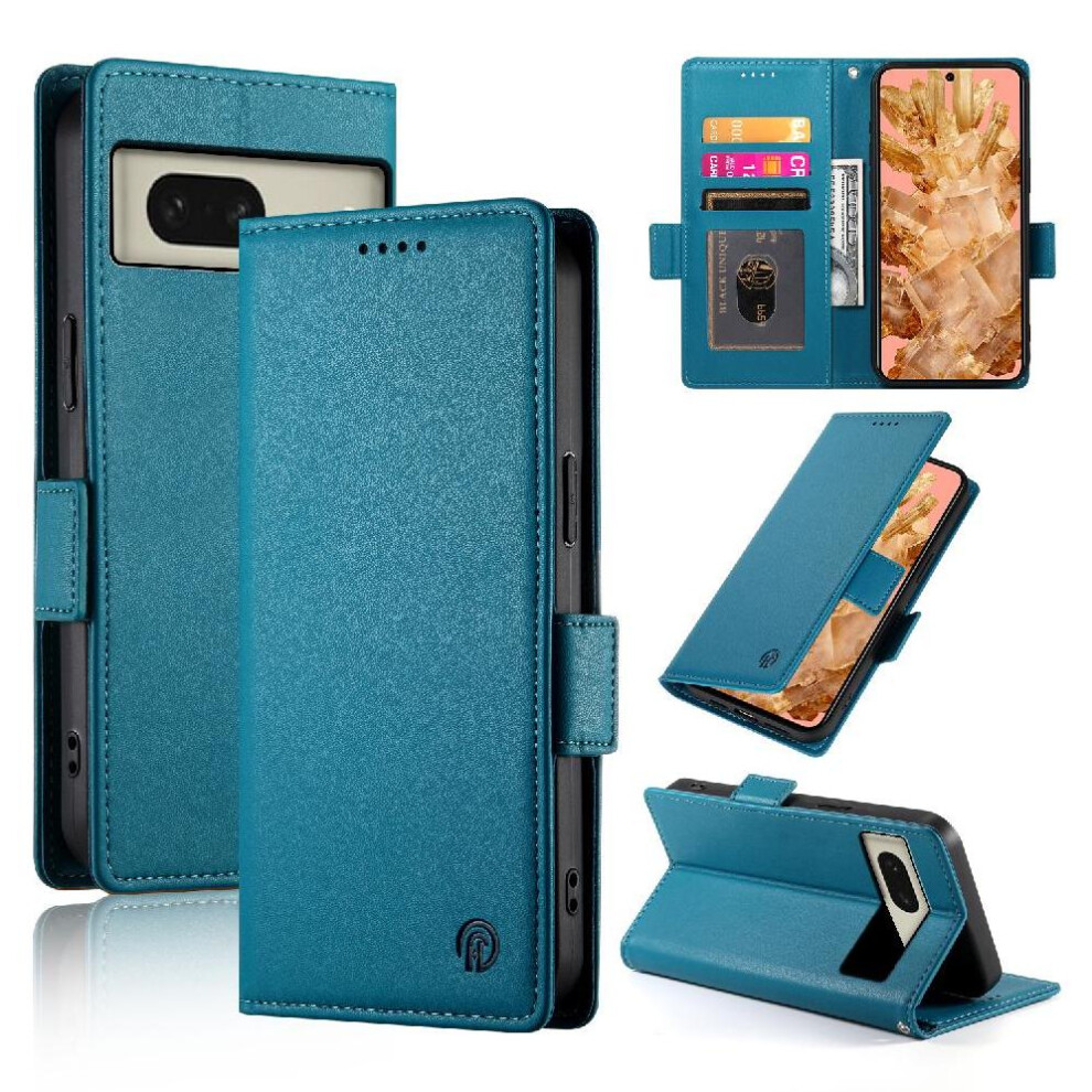 (Blue) Flip Case For Google Pixel 8 Flip Daily Use Business Wallet Card Slots Blue 764544241434