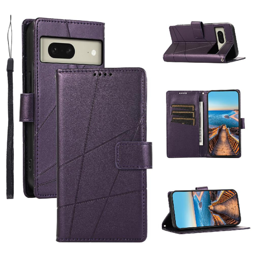 (Purple) Flip Case For Google Pixel 8 Shock Absorbing Kickstand Three Card Slots Shockproof Purple 764544242257