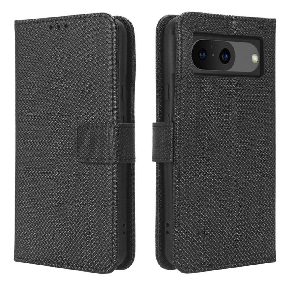 (Black) Case For Google Pixel 8. Kickstand Cover Magnetic Wallet Card Holder Black 764544243513