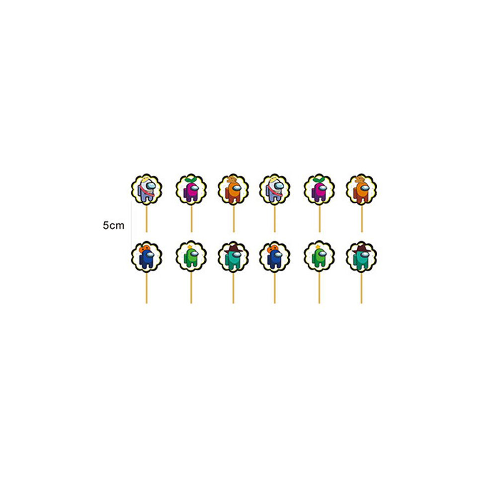 (12Pcs-Cupcake Topper)Ensemble de fournitures de costume de décoration de fête d'anniversaire thème Among Us ballon bannière en cuivre