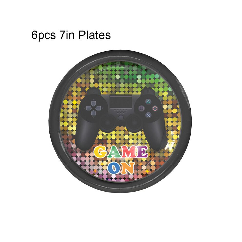 (6pcs-7in Plates)Thème Jeu Anniversaire Fête Anniversaire Fournitures Décoration Bataille Gaming Manette Vidéo