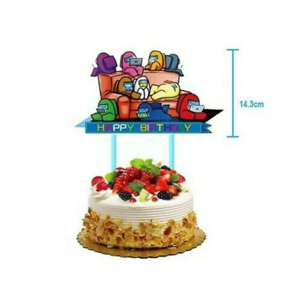 (1pcs-Blue Cake Topper)Among Us Thème Anniversaire Fête Fournitures Décoration Enfants Assiette Nappe Bannière