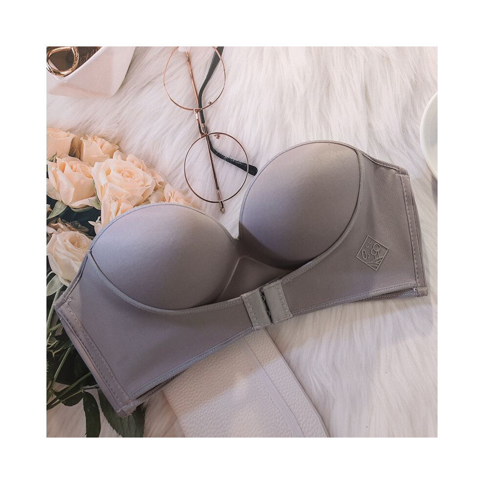 (Gray,85C)Soutien gorge invisible sous vêtement fermeture avant soutien gorge sans bretelles sans couture bralette
