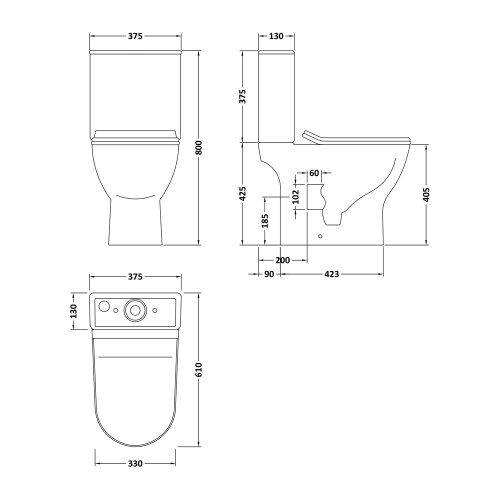 Compact Rimless Close Coupled Pan, Cistern & Soft Close Seat - TOILETSET5 2