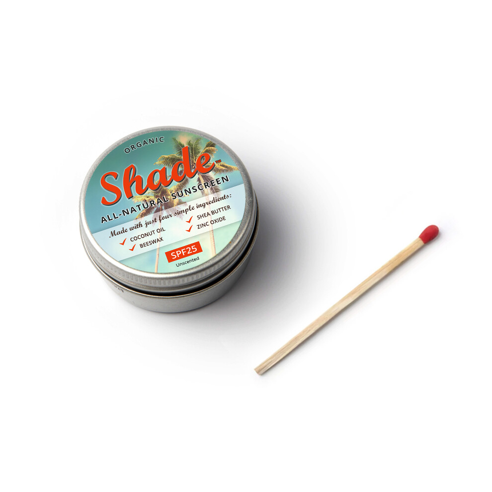 (15ml) Shade All-Natural Sunscreen SPF25 | 72% Organic | Mineral | Unscented | Broad Spectrum | Plastic-Free