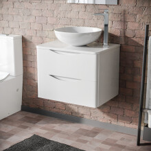 Merton White 600mm Bathroom Wall Hung Vanity Unit With Round Ceramic Countertop