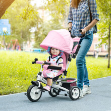 HOMCOM 6 in 1 Kids Trike, Stroller with Parent Handle, Pink