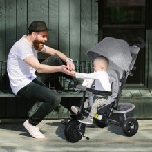 HOMCOM 6 in 1 Kids Trike, Stroller with Parent Handle, Grey