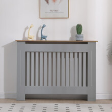 (Medium) Radiator Cover Grey Modern Horizontal Slats Decorative Heater Shelf Cabinet MDF